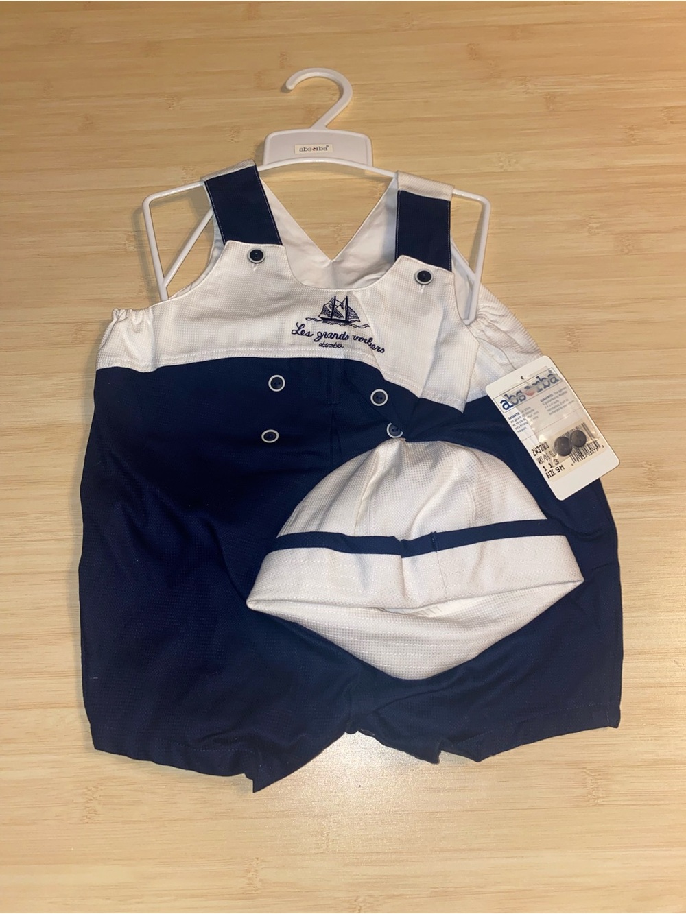Baby Boy Clothes New Absorba Vintage 9 Month Sail Boat Nautical Romper Hat